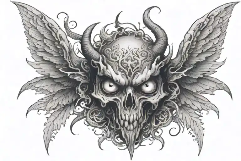 Demon Eyes And Wings Spread Wide Open Facing Forward