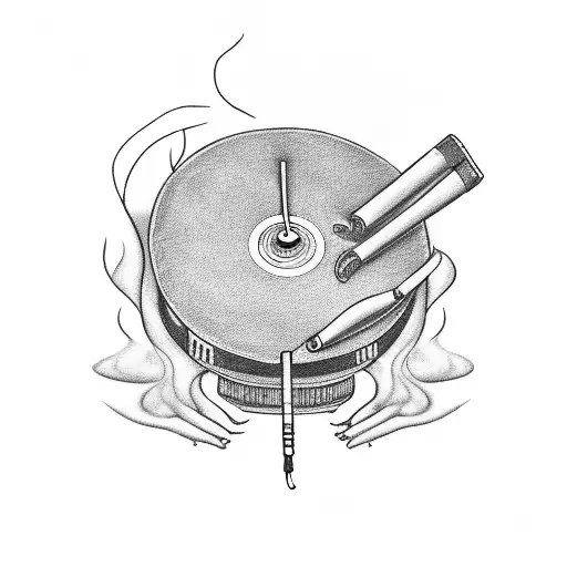 A Sketch-style Design Of A Record Player With Smoke Forming Musical Notes And A Marijuana Leaf