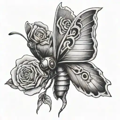 Moth With Rose Design In The Wings