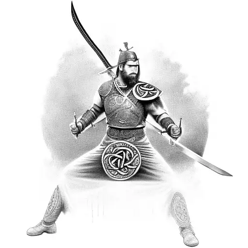 Celtic Warrior Wielding A Magical Sword