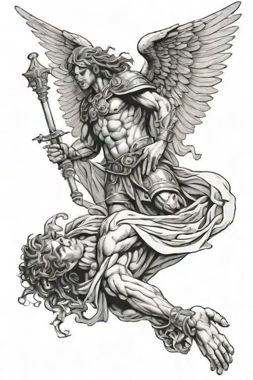 Warrior Angel Falling And The Hand Of God Holding Him