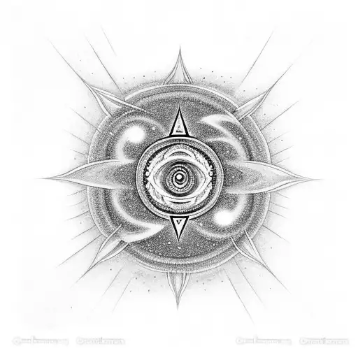 A Black-grey Tattoo Sudarshan Chakra Resembles With Milkyway Galaxy