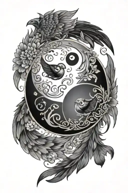 Bird Yin And Yang Symbol Merging