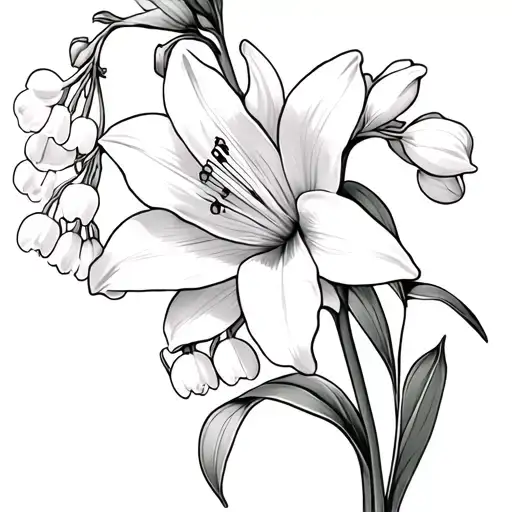 Lily Of The Valley And Daffodil Fine Line