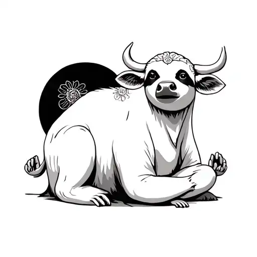 Ghost Cow With Hippie Sloth Meditating
