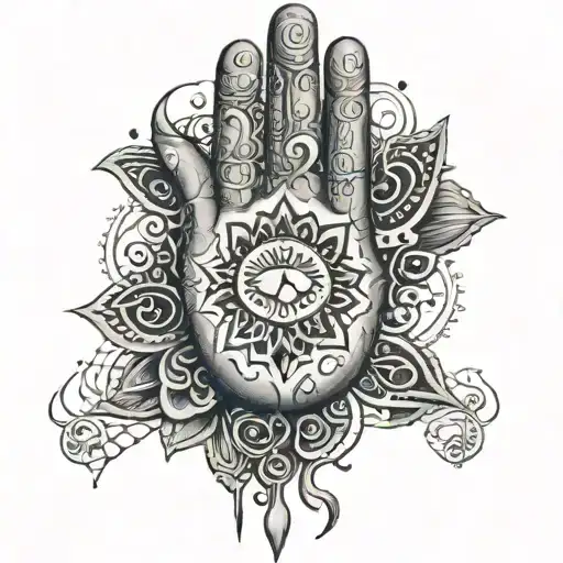 Hand Of Khamsa With Arabic Script For Behind Every Villian Lies A Broken Heart