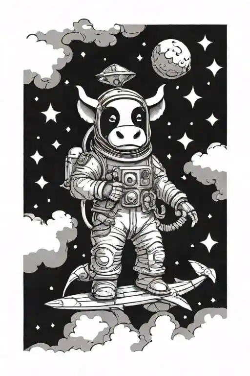 Astronaut Cow And Rocket Ship Sailing