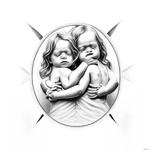 Twin Babies Hugging Being Held By Jesus With Pierced Hands