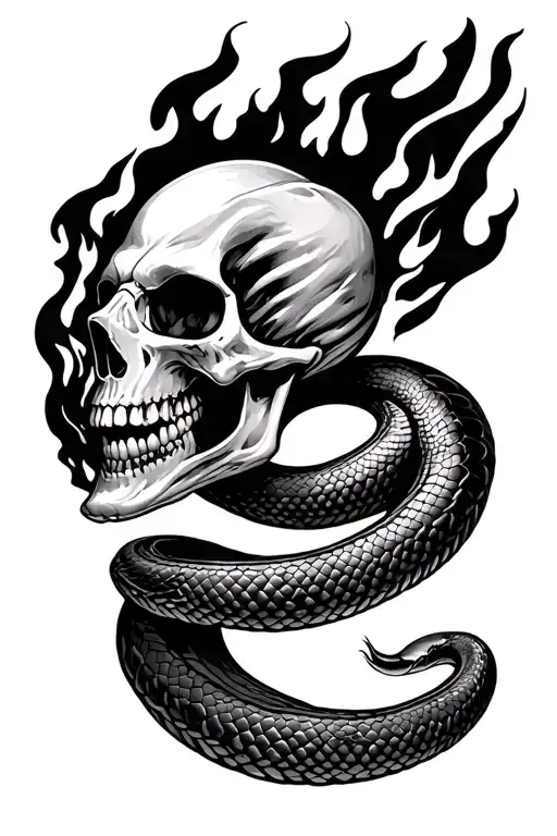 Snake Choking Skull On Fire