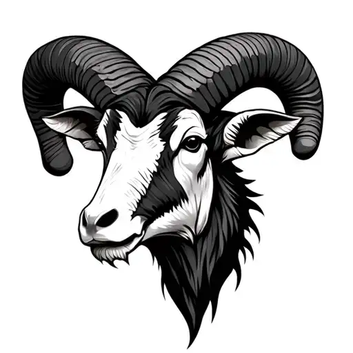 Ram Face With Broken Right Horn