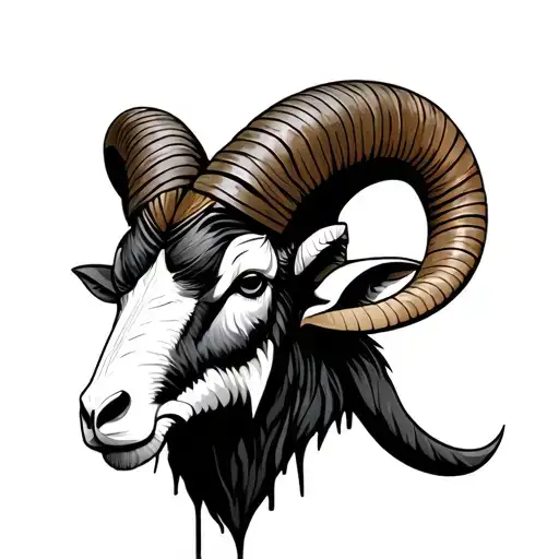 Ram Head With Broken Right Horn