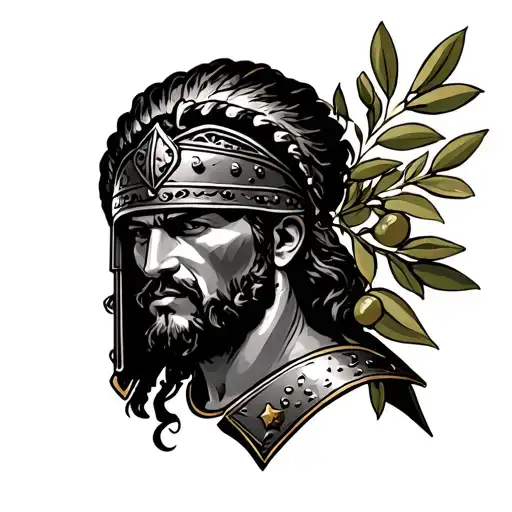 Roman Gladiator Side Profile With Olive Branch Frame
