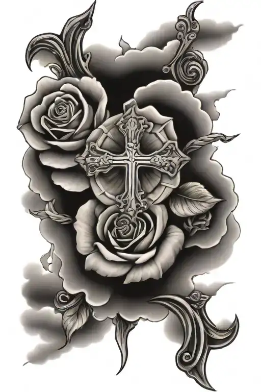 Rose Cross Dove Clouds Background Forearm