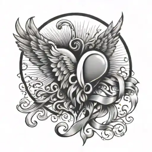 Heart With Wing And Ribbon Wrapped