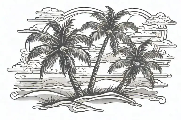 Two Palm Trees On A Beach Sunset