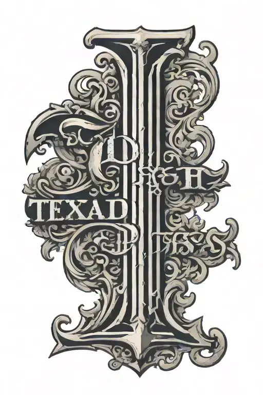 713 Old English Font Vertical Over Texas Shape