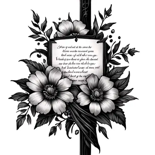Cross And Flowers Wrapped With Bible Verse