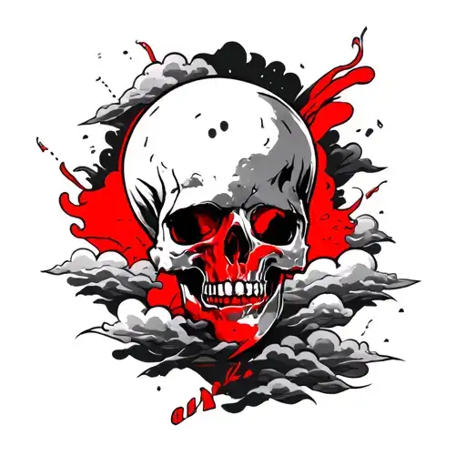 1 Of One In Red With Muisc And Clouds In The Background