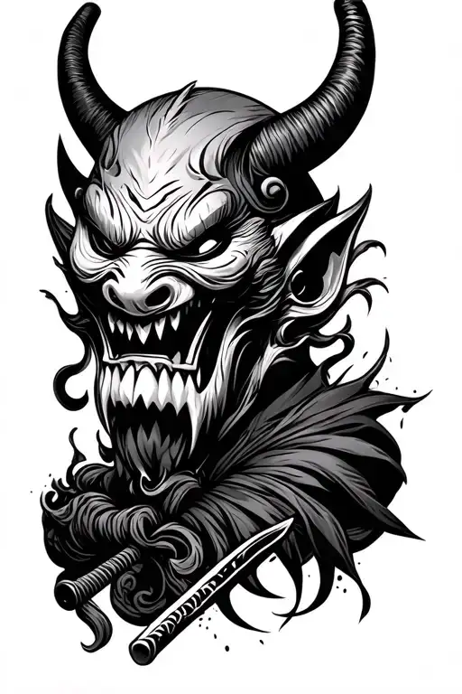 Horror Oni Mask With Katana