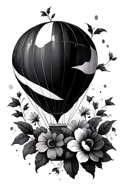 Hot Air Balloon Floating But Ballon Is Flower Bouquet