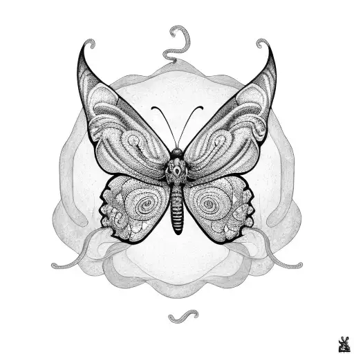 Butterfly And Snake Entwined In A Crochet Mandala
