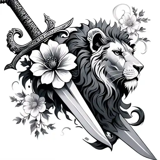 Sword In Lion With Flowers