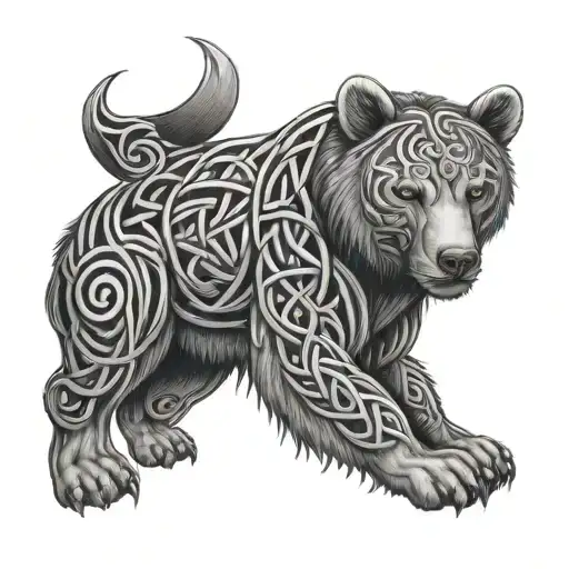 Full Leg Sleeve Tattoo Of A Celtic Knot Series And A Bear Head