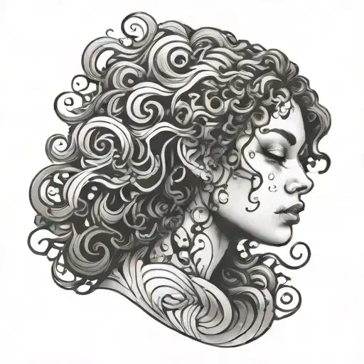 Pretty Girl With Curly Hair And Swirled Face Cut Into Separate Sections