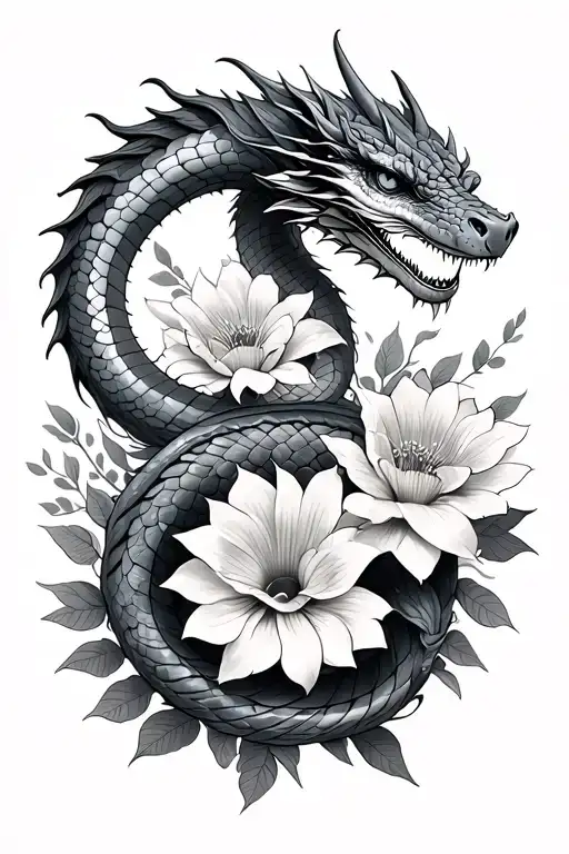 Birth Tatoo For 2 Kids With The Birth Flower Of May And June And A Dragon And Snake