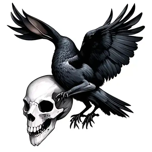 Rabbit Fighting A Crow Skull