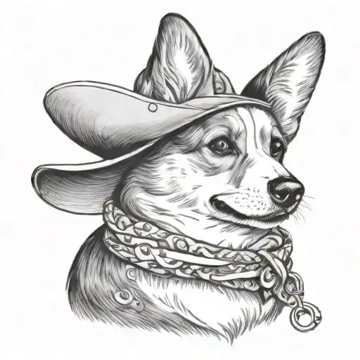 Corgi Wearing A Bandana Around Neck And A Cowboy Hat