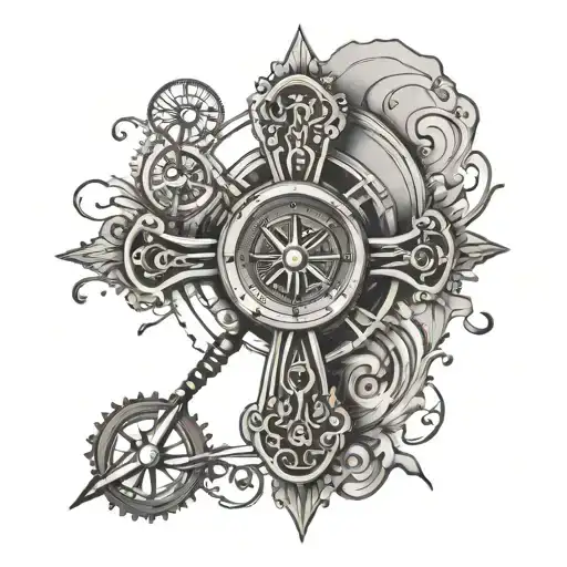 Cross Outline With Compass Surrounded