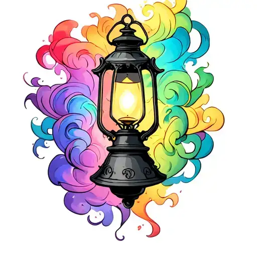 Lantern Of The Cartoon Rapunzel In Black Line With Colorful Smoke