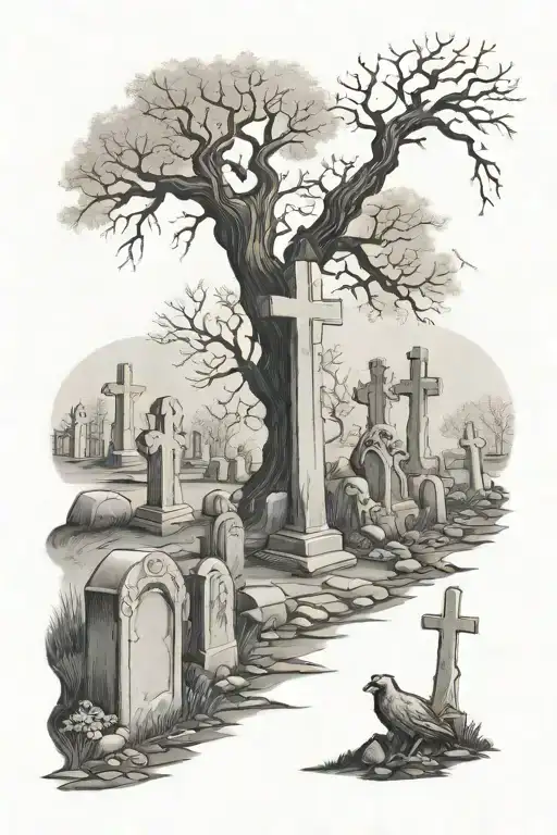 Graveyard Scene With Tree