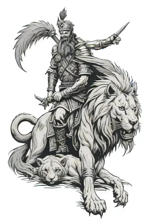 Lone Warrior With Wolf And Lion Background