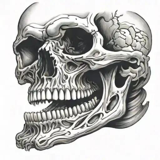 Skull Open Jaw With Long Tounge Sticking Out Downwards