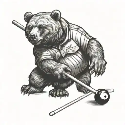 Bear Playing Billiard Cues