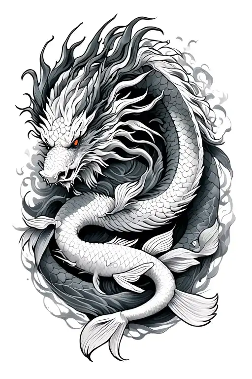 Japanese Dragon Wrap Around With Koi Fish Below