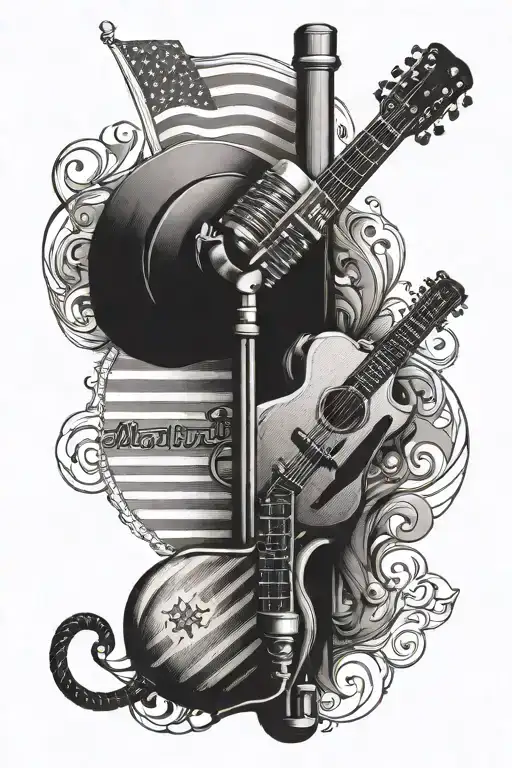 Microphone And Acoustic Guitar With Us Flag