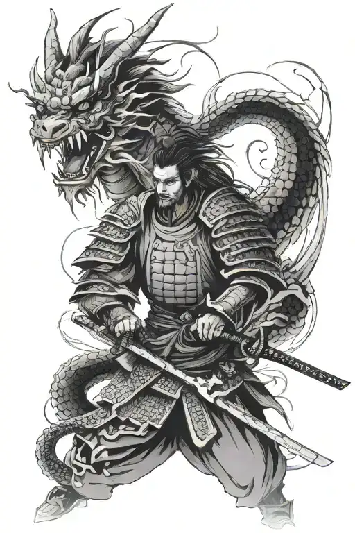 Samurai With A Dragon In The Background