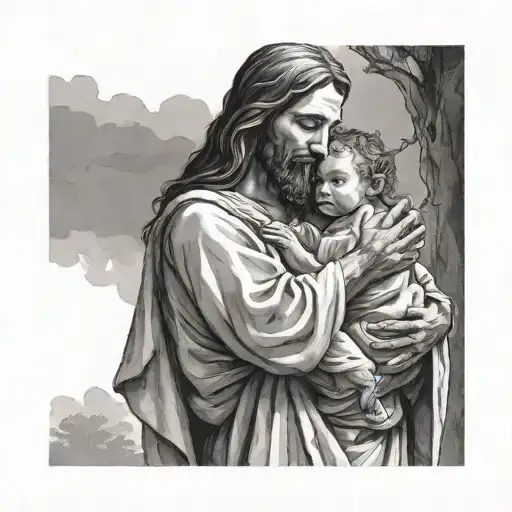 Jesus Holding Twin Baby Girls