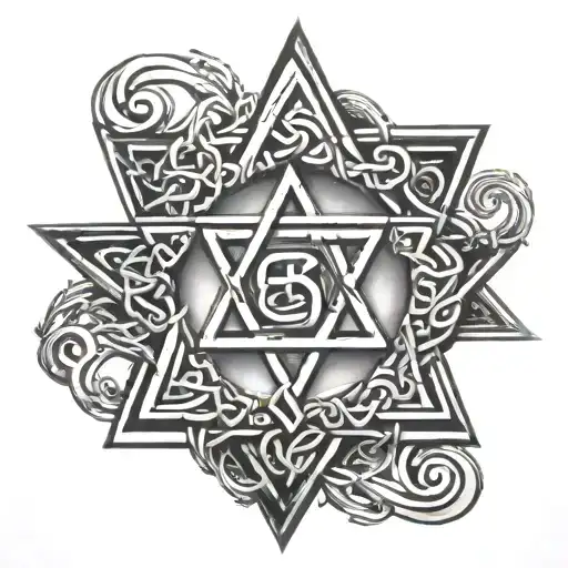 Star Of David With Celtic Symbol Combined Together