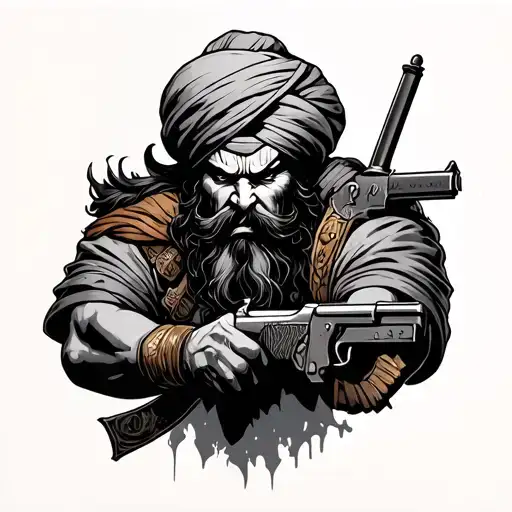 Sikh Angry Warrior With Gun