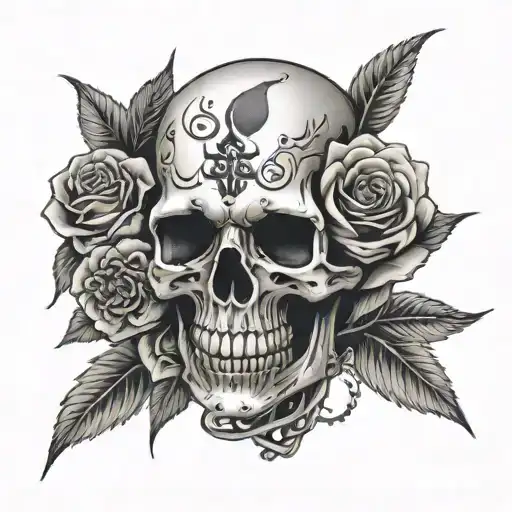 Skull And Roses With A Borderlands Vaultsymbol As The Main Piece