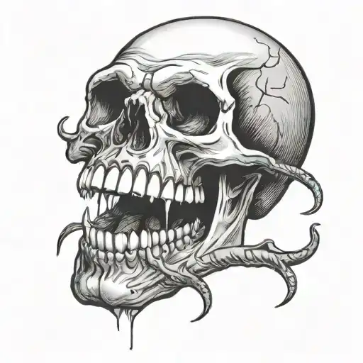 Skull Open Mouth With Long Tounge Sticking Out Downwards