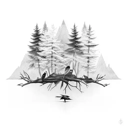 Forest Trees And Birds