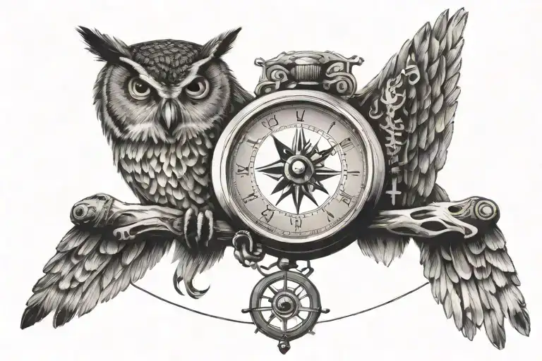 Owl And Watch With A Compass And Something