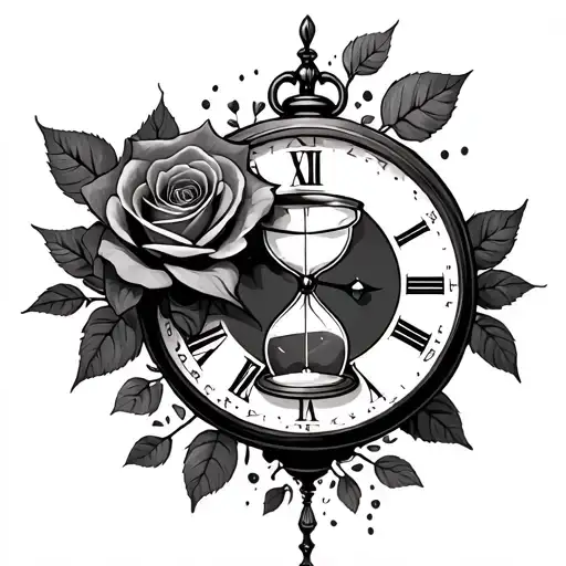 Broken Clock And Hourglass Dead Roses
