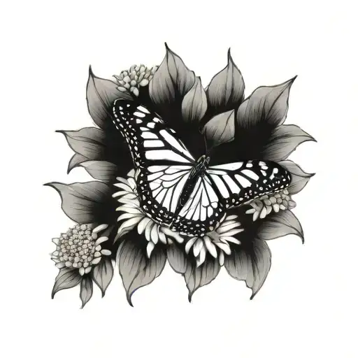 Monarch Butterfly With February Birth Flowers