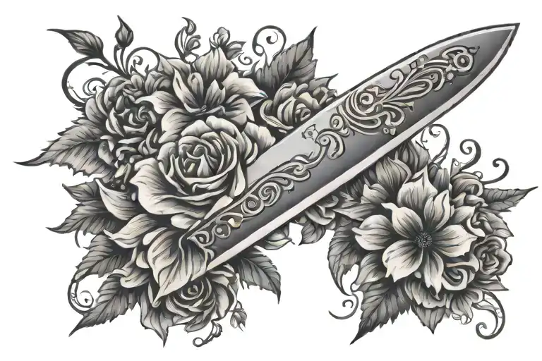Flowery Design With Kitchen Knife From Halloween Movie Discreetly In It